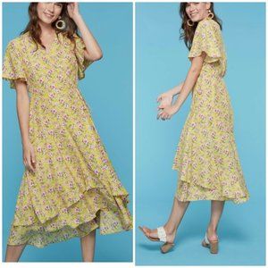 Roberta Roller Rabbit Dress Sz Small Maxi Prana Filena Yellow Floral Wrap Party
